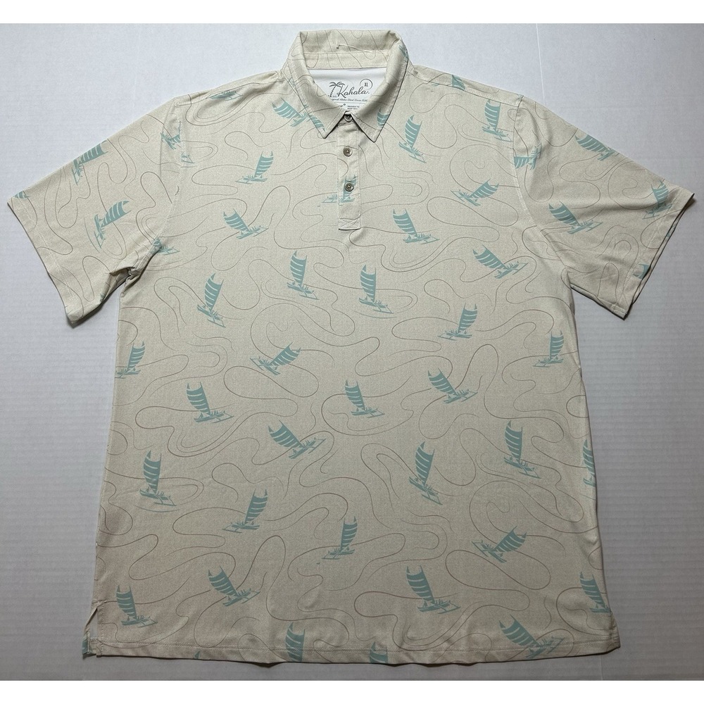 Kahala Brrr Cooling Polo Golf Shirt Mens Size XL Abstract Surf Print Hawaiian